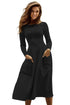 Sexy Black Bateau Collar Casual Big Pocket Skater Dress